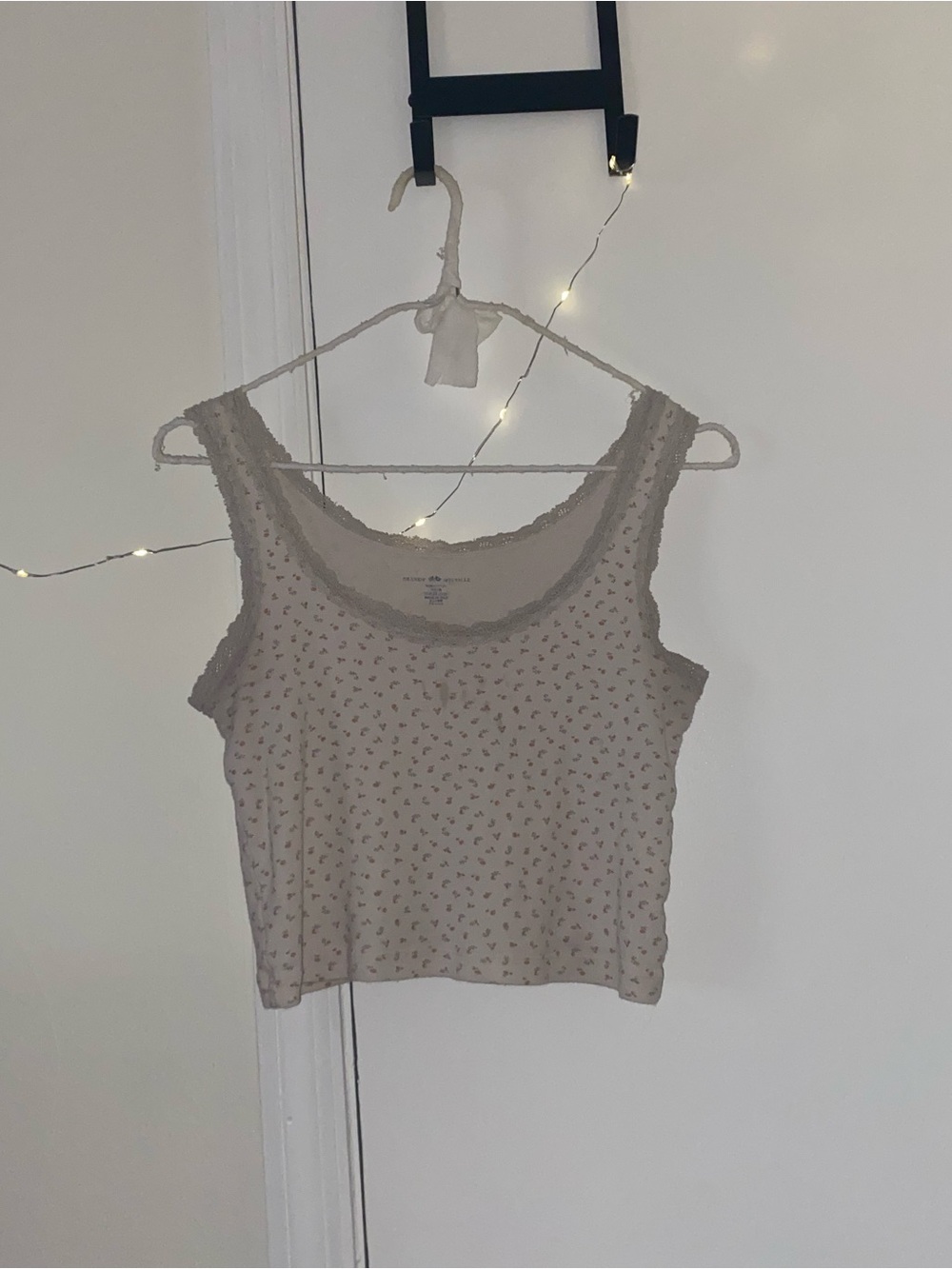 Brandy Melville Cream Floral Lace-Trim Cropped Tank